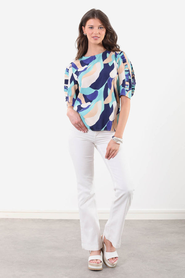 MA82270 Frill Sleeve Top Blue