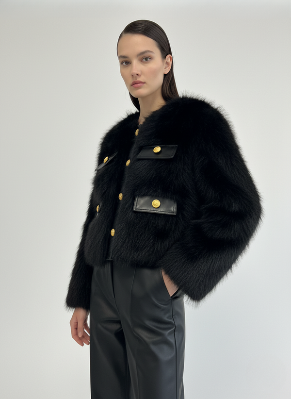 Pixie Daisy Fur Jacket PD85539 Black