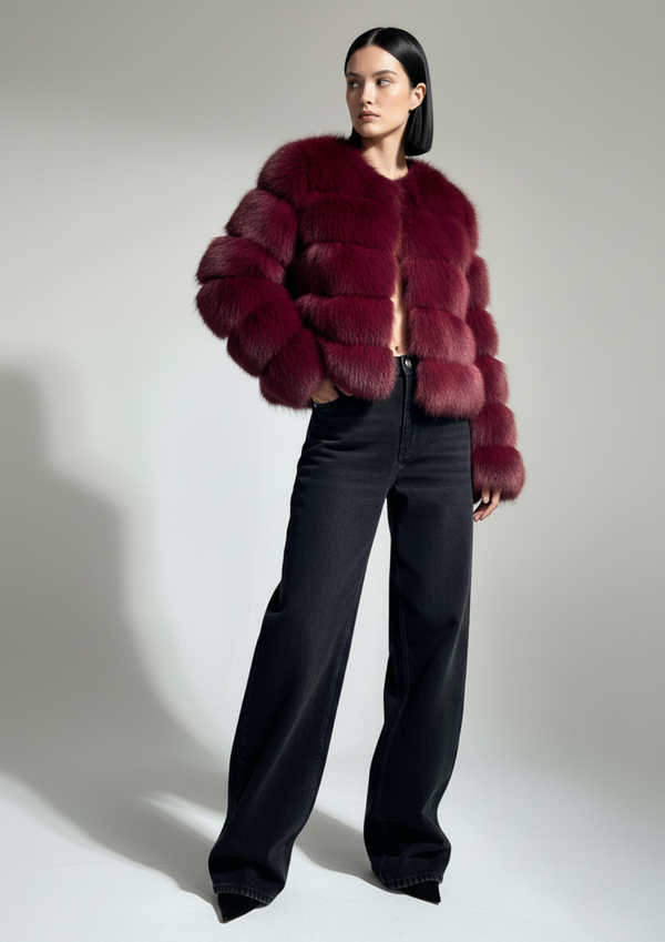 Pixie Daisy Fur Jacket PD85533 Burgundy