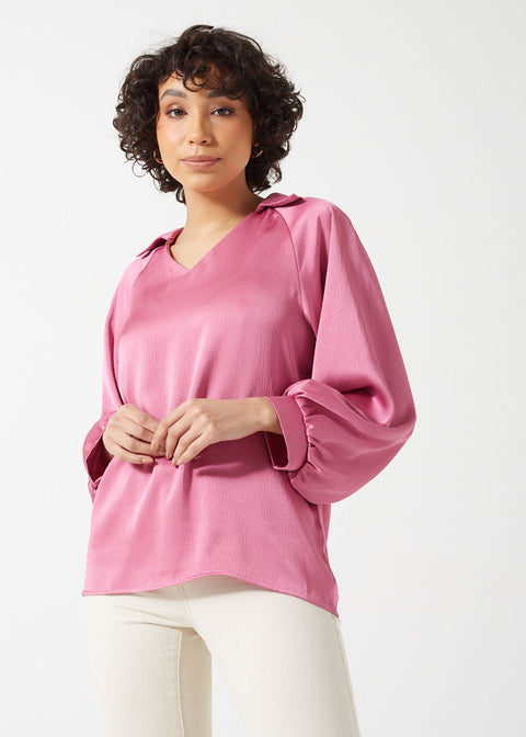 Marc Angelo Collared Neck Satin Blouse