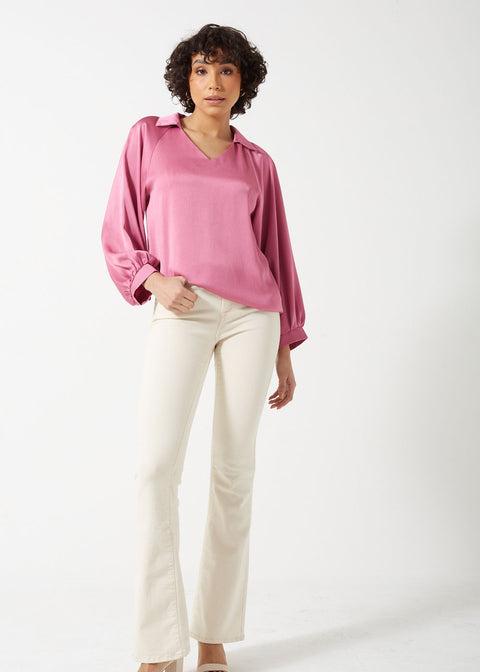 Marc Angelo Collared Neck Satin Blouse