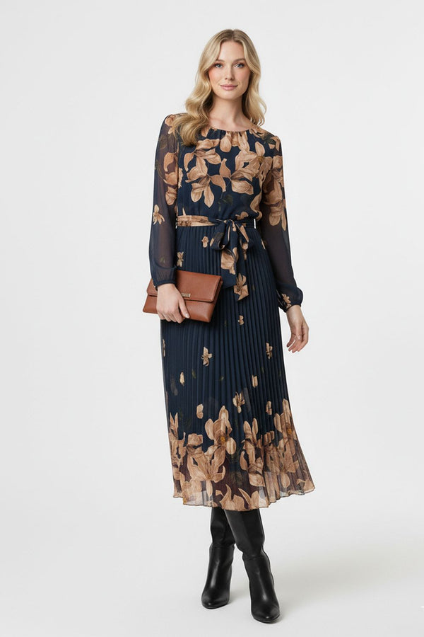Marc Angelo Pleated Midi Dress in Navy