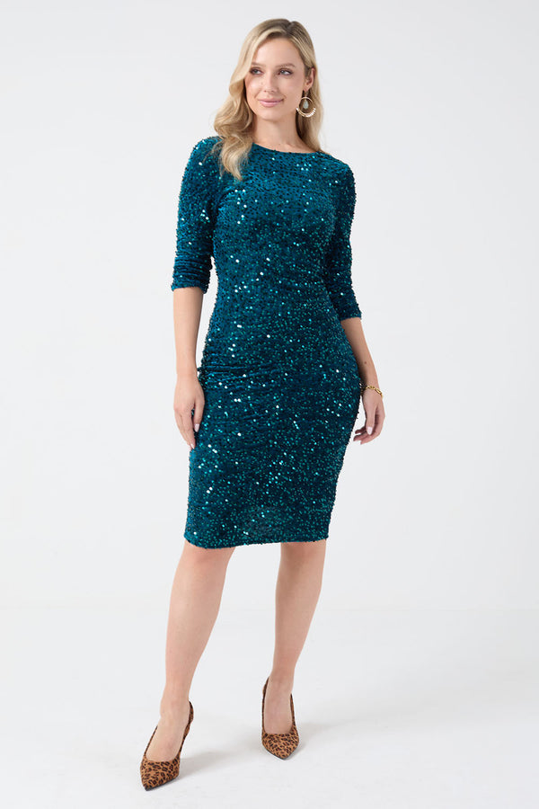 Marc Angelo Sequin U Back Dress - MA2021 TEAL