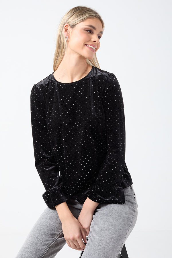 Marc Angelo Velvet Diamante Top MA82264 BLK