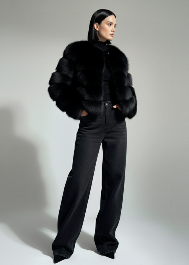 Pixie Daisy Fur Jacket PD85533 Black