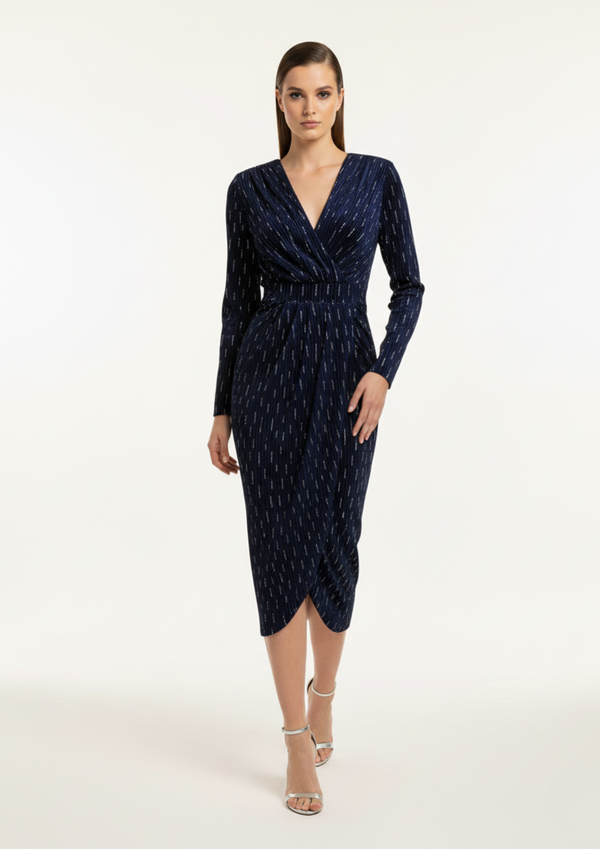 Marc Angelo VELVET Midi Dress MA8131 NAVY
