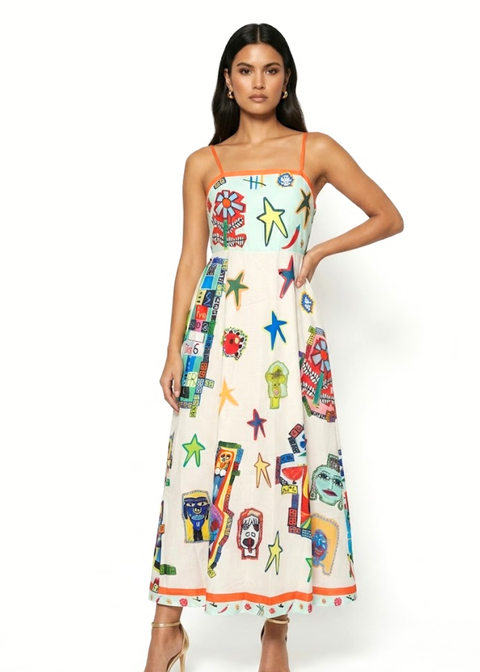 MA81355-D445 Whimsical Doodle-Print Cami Maxi Dress