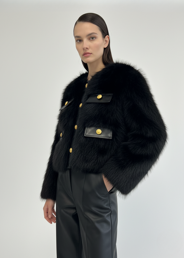 Pixie Daisy Fur Jacket PD85539 Black