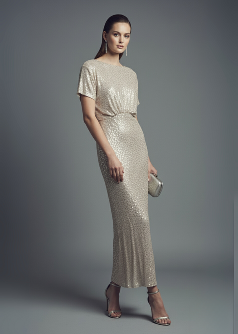 Marc Angelo Sequin Midi Dress MA812909 champagne