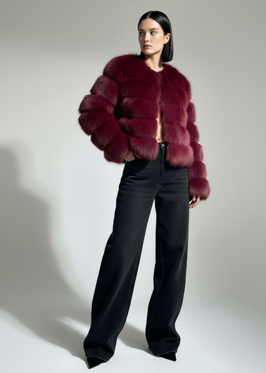 Pixie Daisy Fur Jacket PD85533 Burgundy