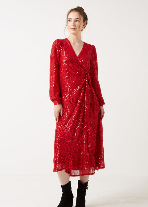 Marc Angelo Sequin Wrap Midi Dress