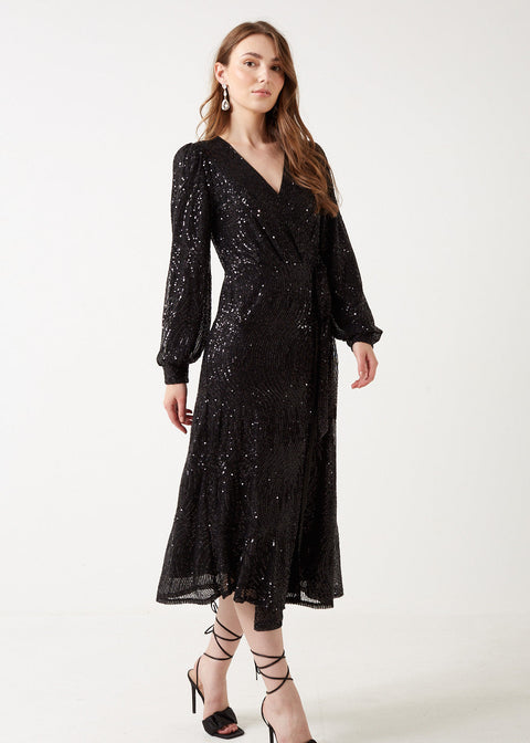 Marc Angelo Sequin Wrap Midi Dress