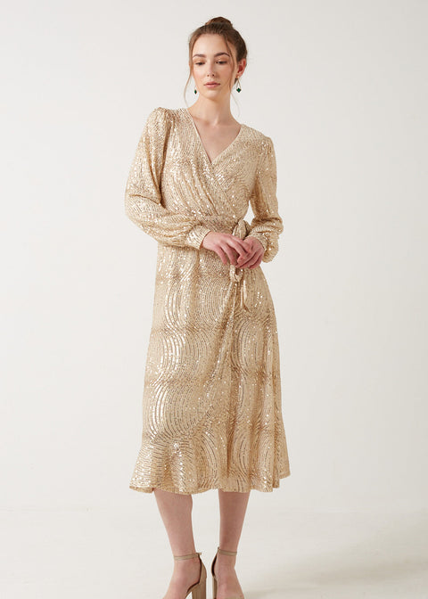 Marc Angelo Sequin Wrap Midi Dress