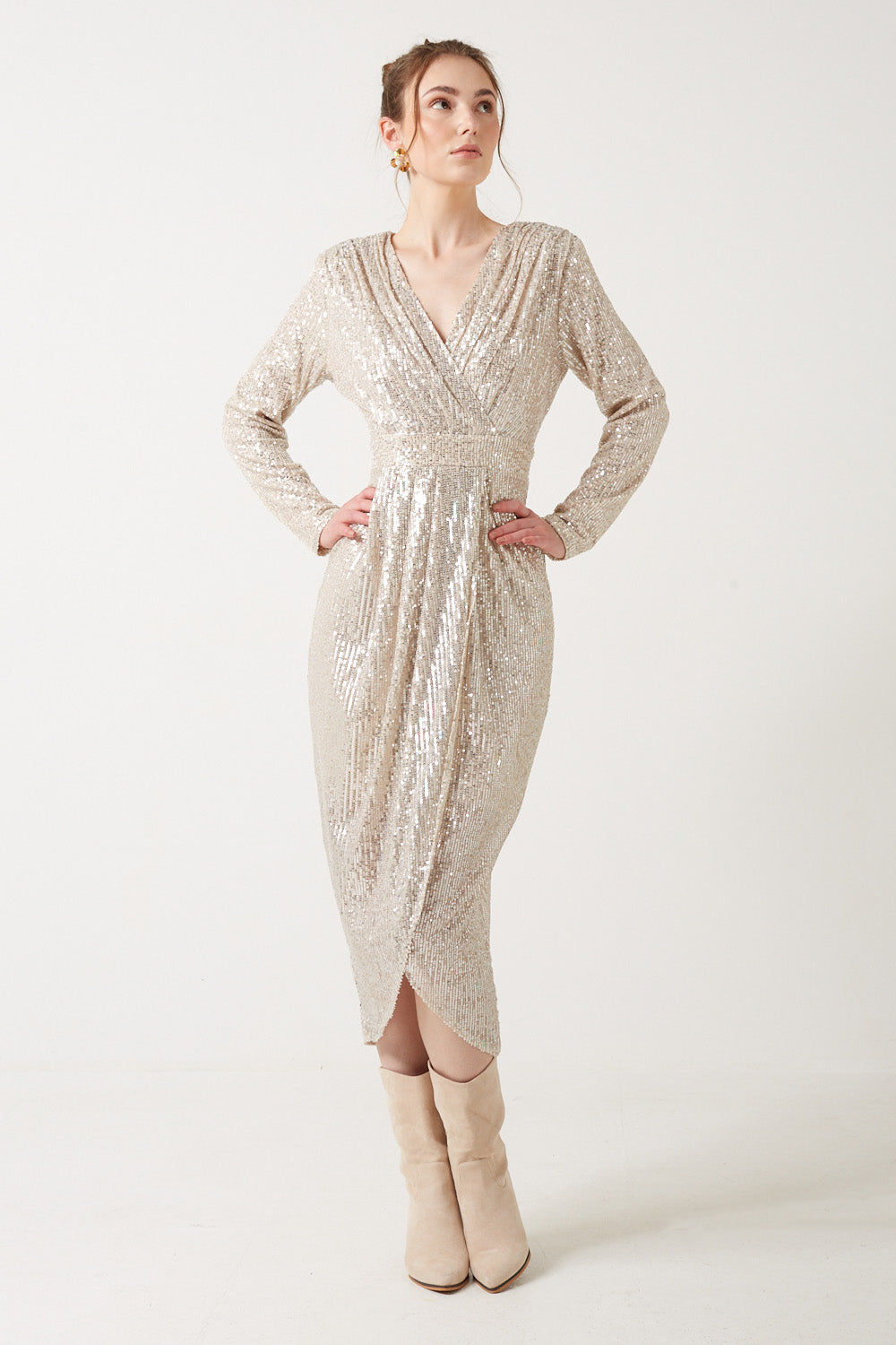 Sequin midi long hotsell sleeve dress