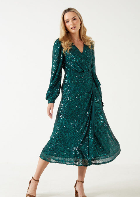 Marc Angelo Sequin Wrap Midi Dress