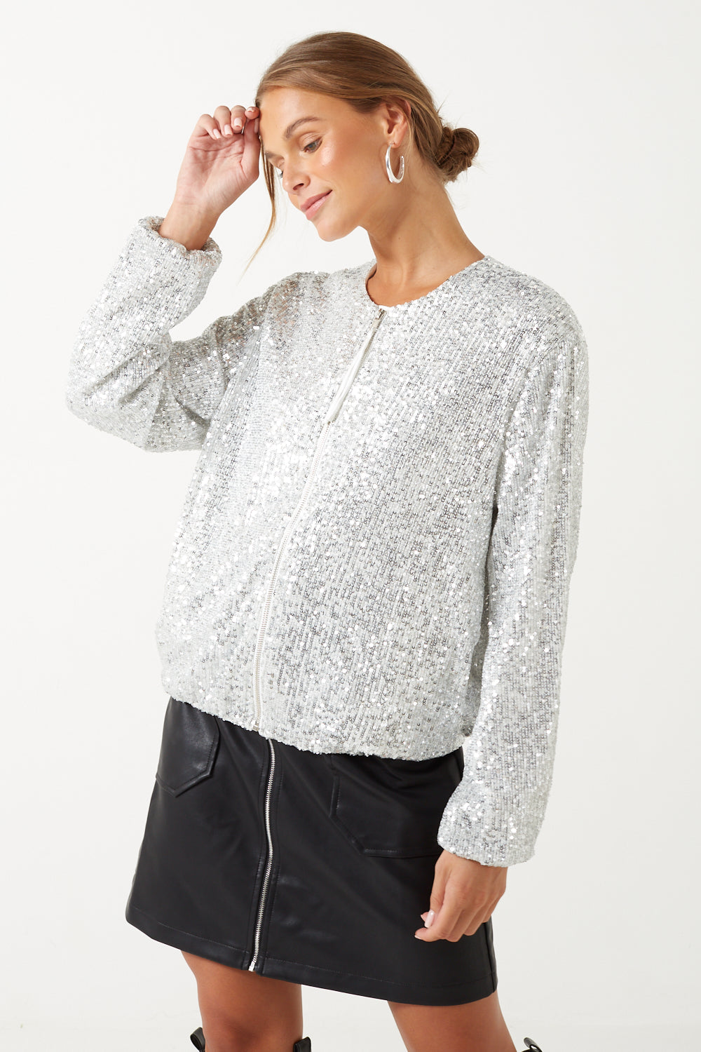 Marc Angelo White Sequin Bomber Jacket Marc Angelo Luna Sequin Jacket