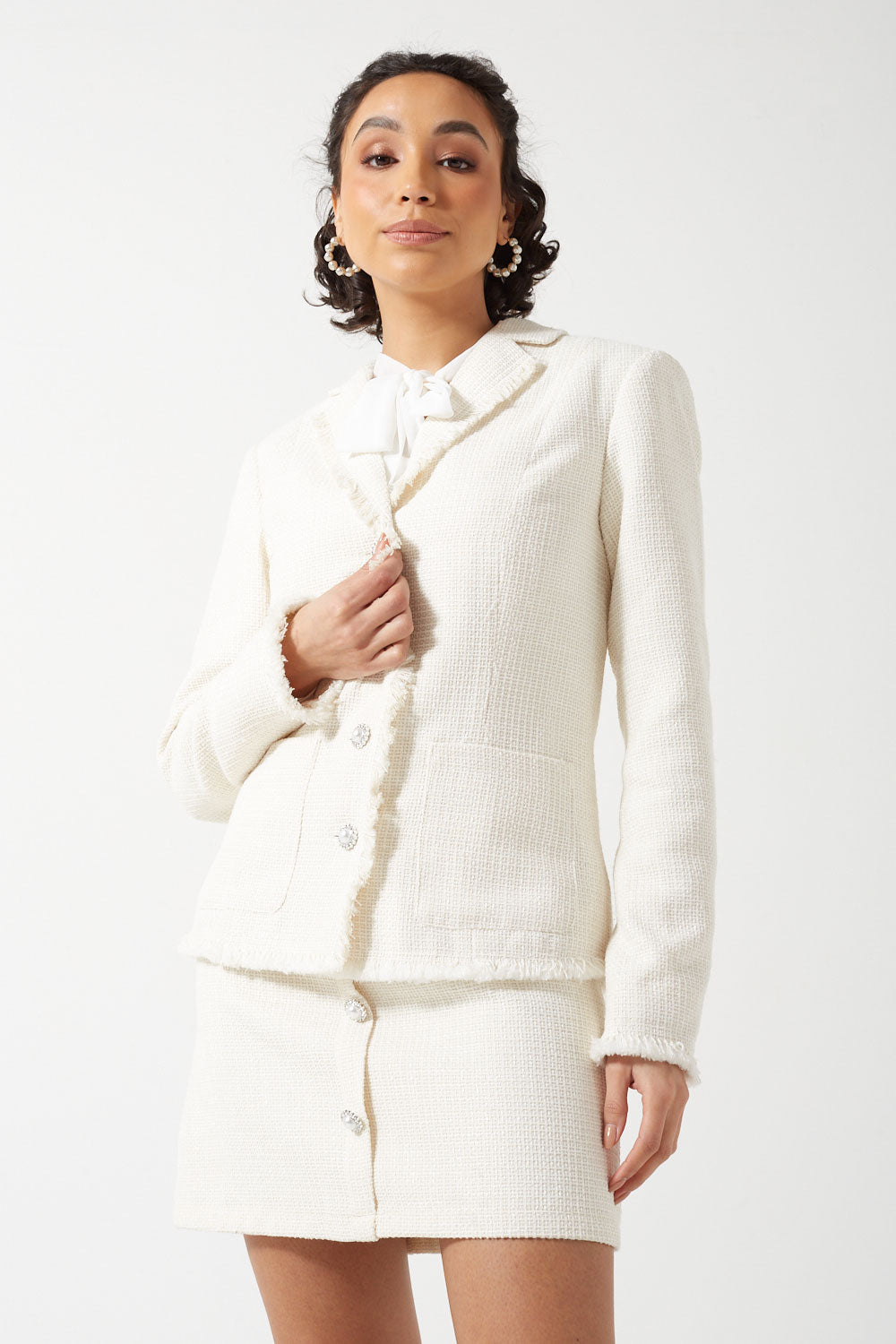24AW【saqui】tweed no-collar jacket