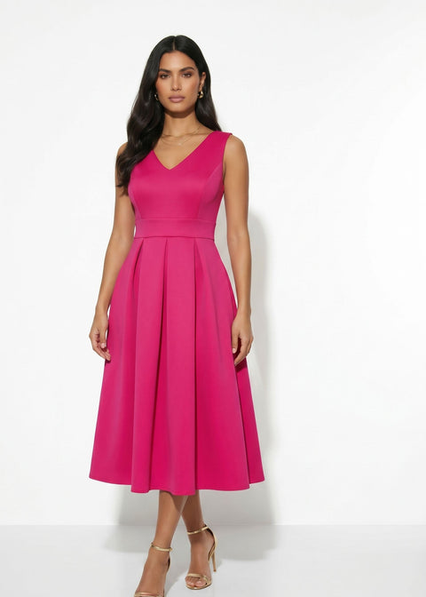 MA188/26 Sleeveless Midi Dress IN fUSCHIA