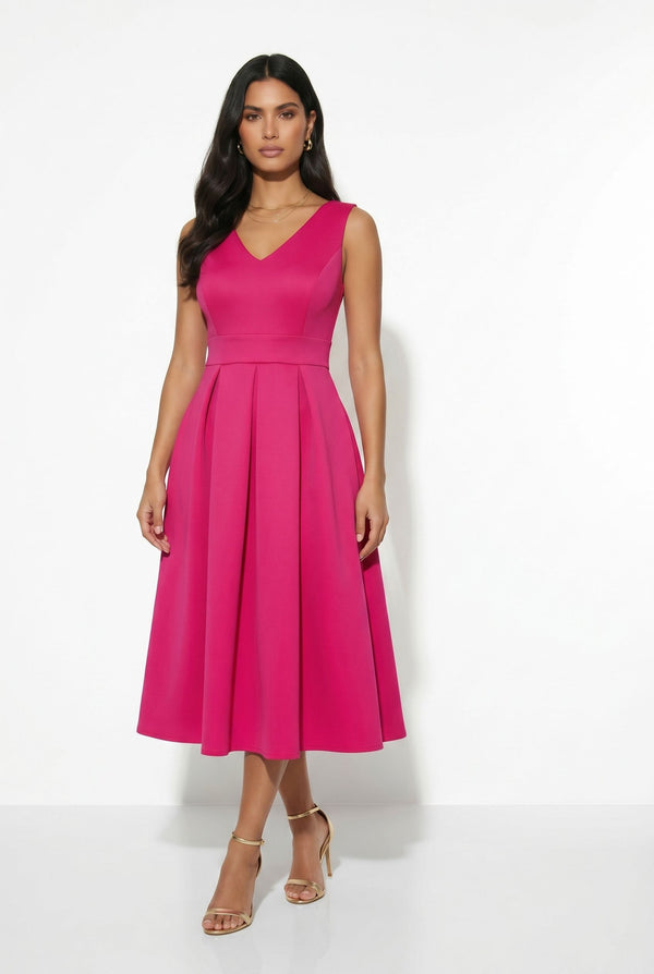 MA188/26 Sleeveless Midi Dress IN fUSCHIA