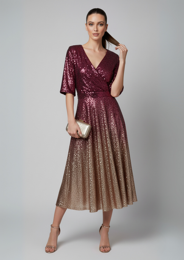 Marc Angelo Sequin Midi Dress MA51338 BERRY