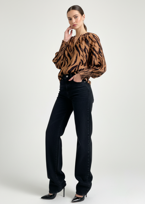 MA821645 T359 Brown Tiger Print Top