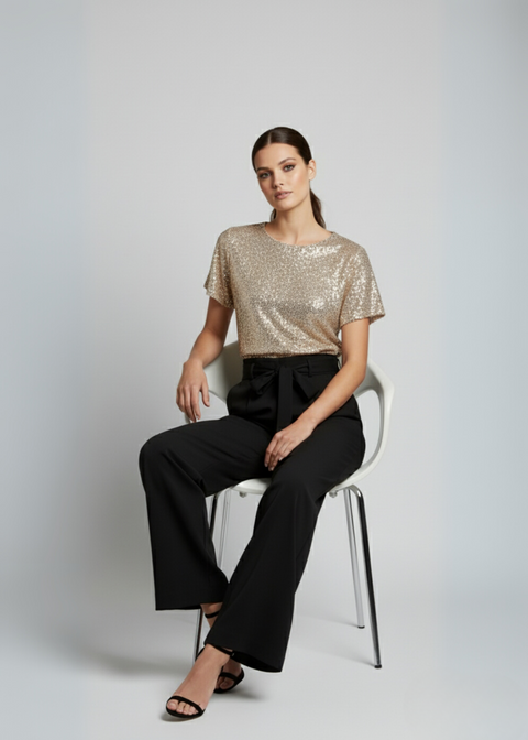 Marc Angelo SEQUIN JUMPSUIT MA21639 CHAMPAGNE