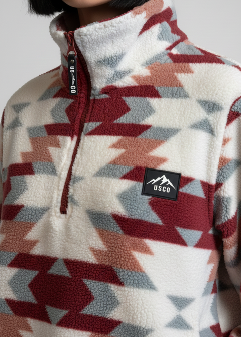 The Trek fleece in WINE AZTEC US45508