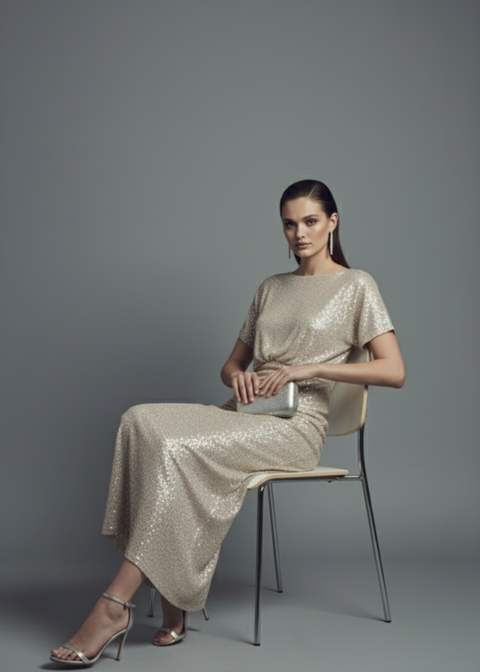 Marc Angelo Sequin Midi Dress MA812909 champagne