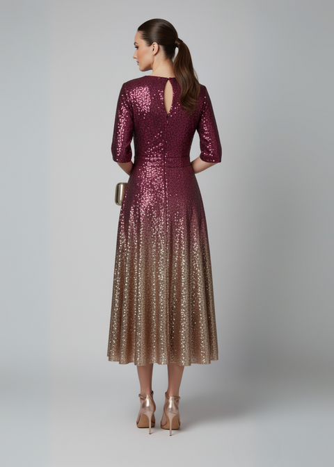 Marc Angelo Sequin Midi Dress MA51338 BERRY