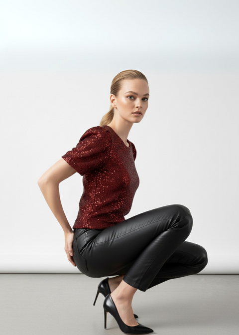 MARCANGELO SEQUIN TOP MA32266 RED