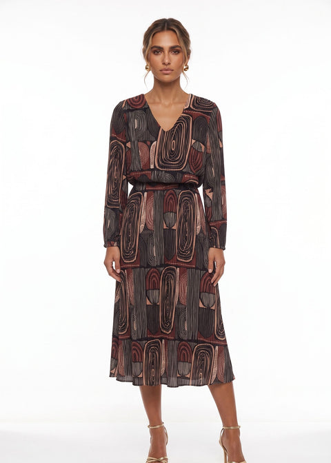 MA5837 Pleated V-Neck Midi Dress black