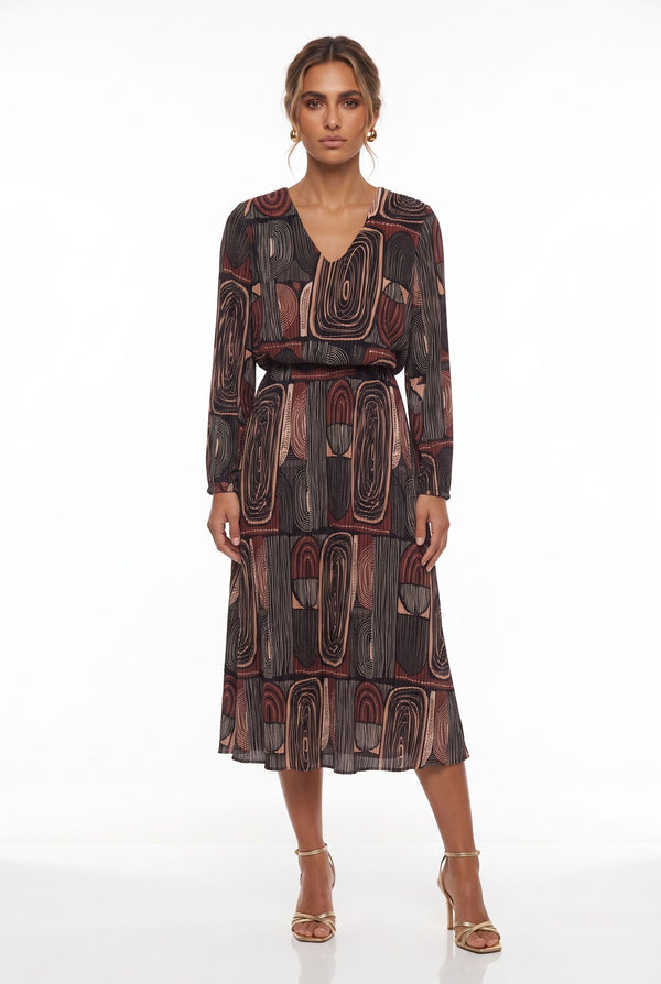 MA5837 Pleated V-Neck Midi Dress black
