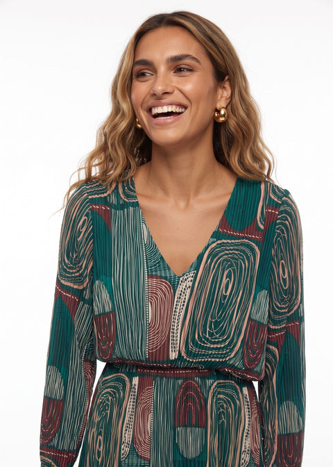MA5837 Pleated V-Neck Midi Dress EMERALD GREEN