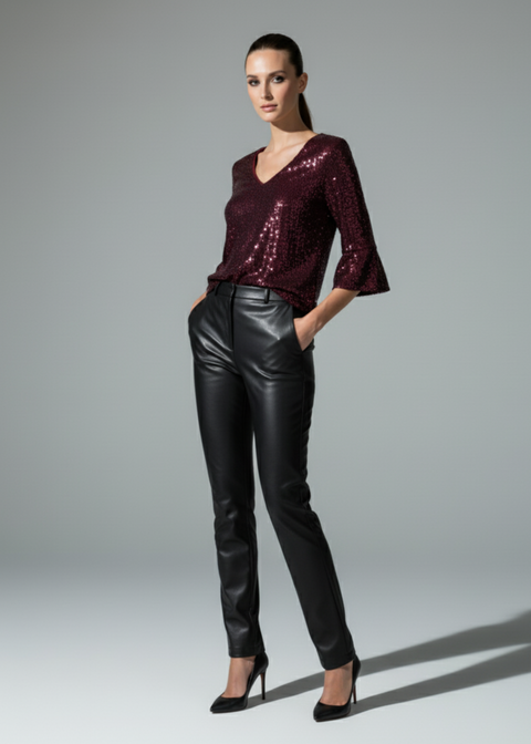MARCANGELO SEQUIN TOP MA52291 BURGUNDY