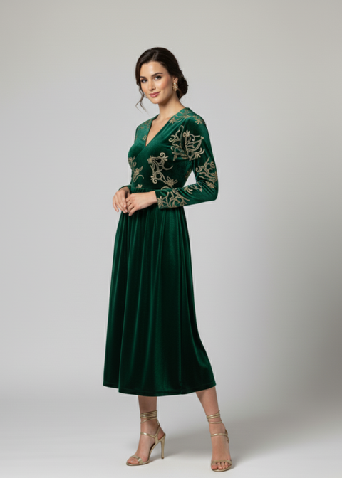 Marc Angelo VELVET Midi Dress MA81188 GREEN