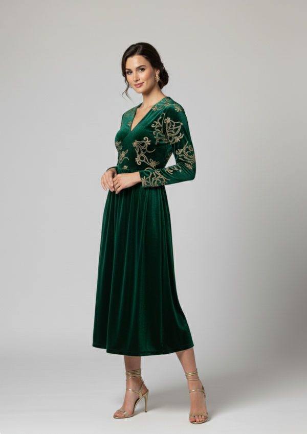 Marc Angelo VELVET Midi Dress MA81188 GREEN