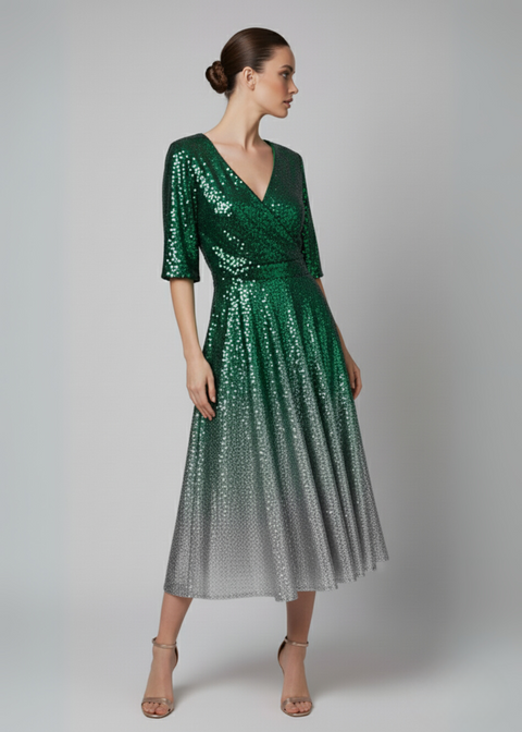 Marc Angelo Sequin Midi Dress MA51338 GREEN