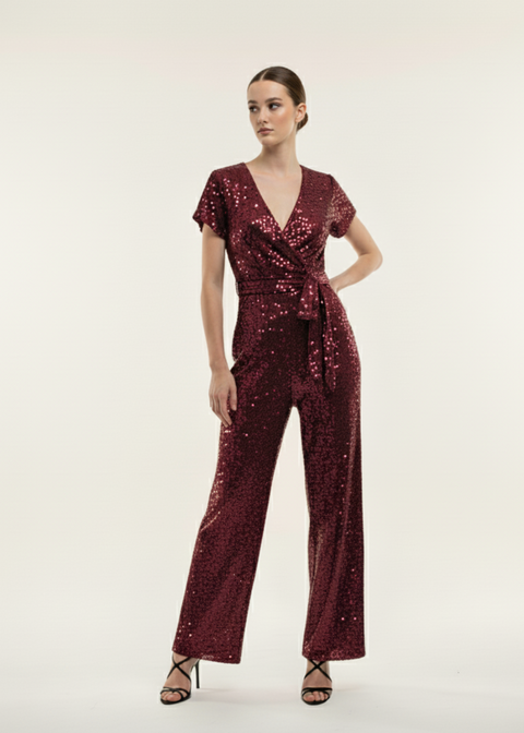 Marc Angelo SEQUIN JUMPSUIT MA58100 BURGUNDY