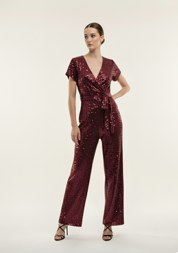 Marc Angelo SEQUIN JUMPSUIT MA58100 BURGUNDY