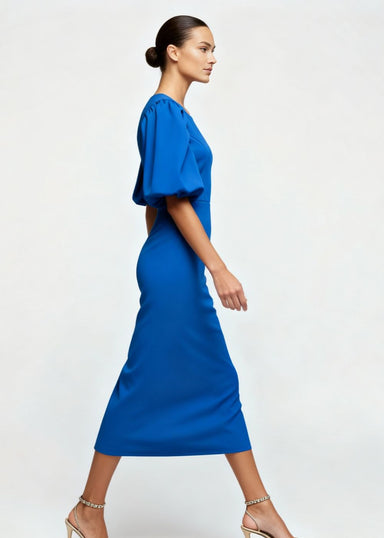 Marc Angelo Structured Bodycon Midi Dress in blue