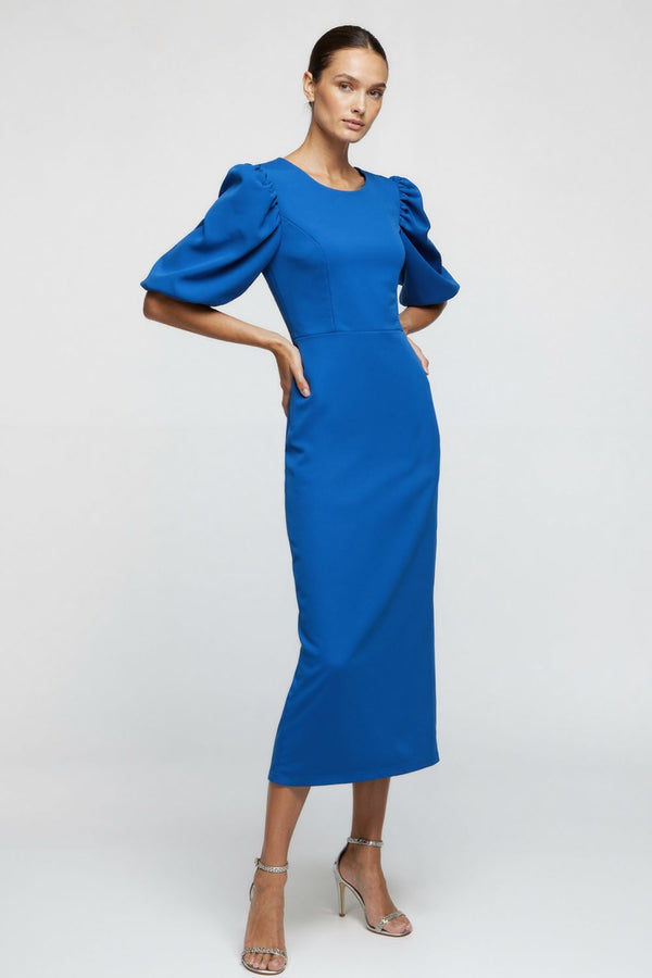Marc Angelo Structured Bodycon Midi Dress in blue