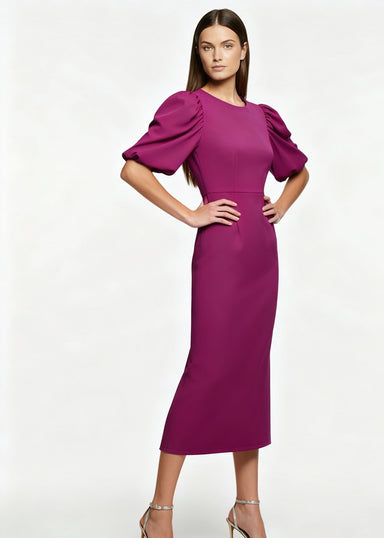 Marc Angelo Structured Bodycon Midi Dress in Magenta