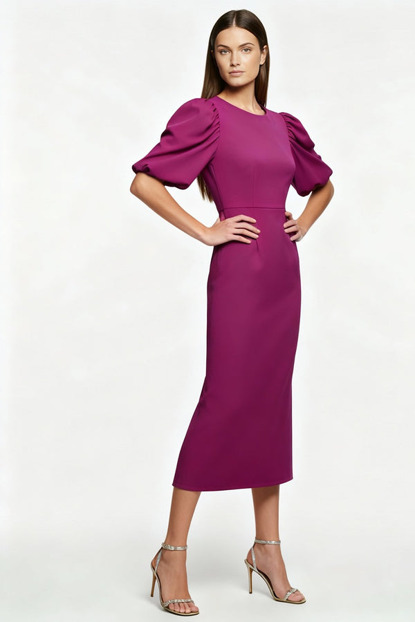 Marc Angelo Structured Bodycon Midi Dress in Magenta