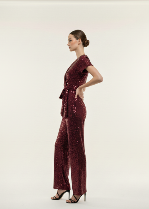 Marc Angelo SEQUIN JUMPSUIT MA58100 BURGUNDY