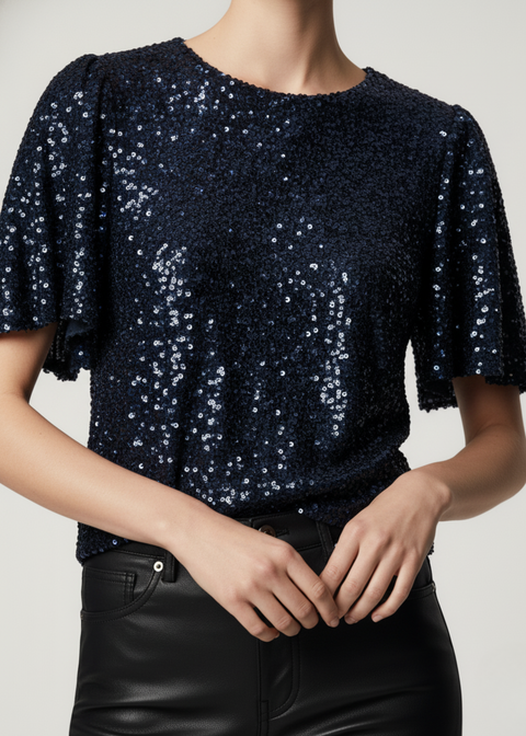 MARCANGELO SEQUIN TOP MA32266 NAVY