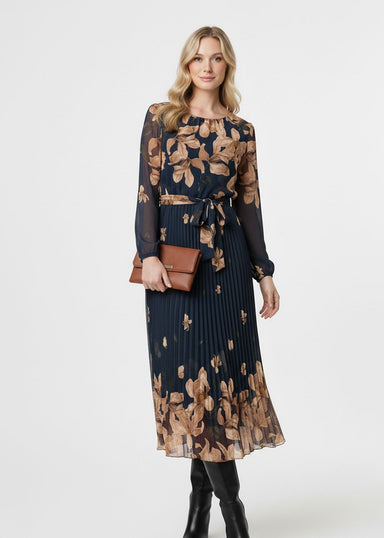 Marc Angelo Pleated Midi Dress in Navy