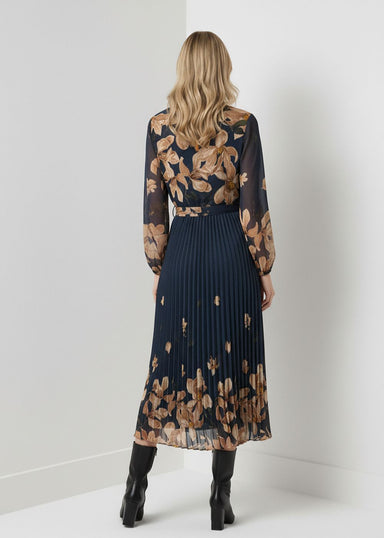 Marc Angelo Pleated Midi Dress in Navy