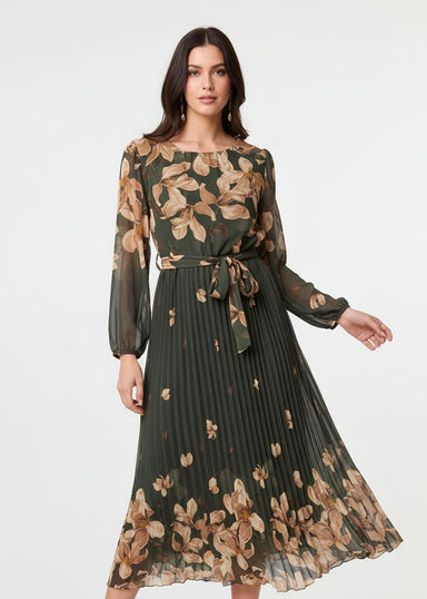 Marc Angelo Pleated Midi Dress in khaki MA7451