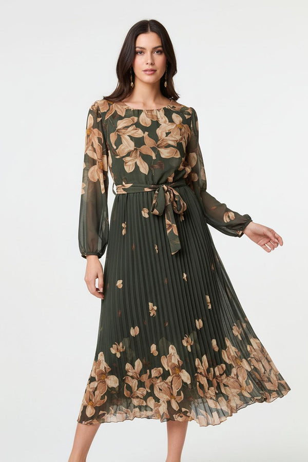 Marc Angelo Pleated Midi Dress in khaki