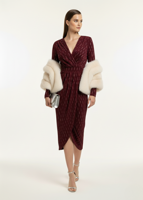 Marc Angelo VELVET Midi Dress MA8131 BURGUNDY